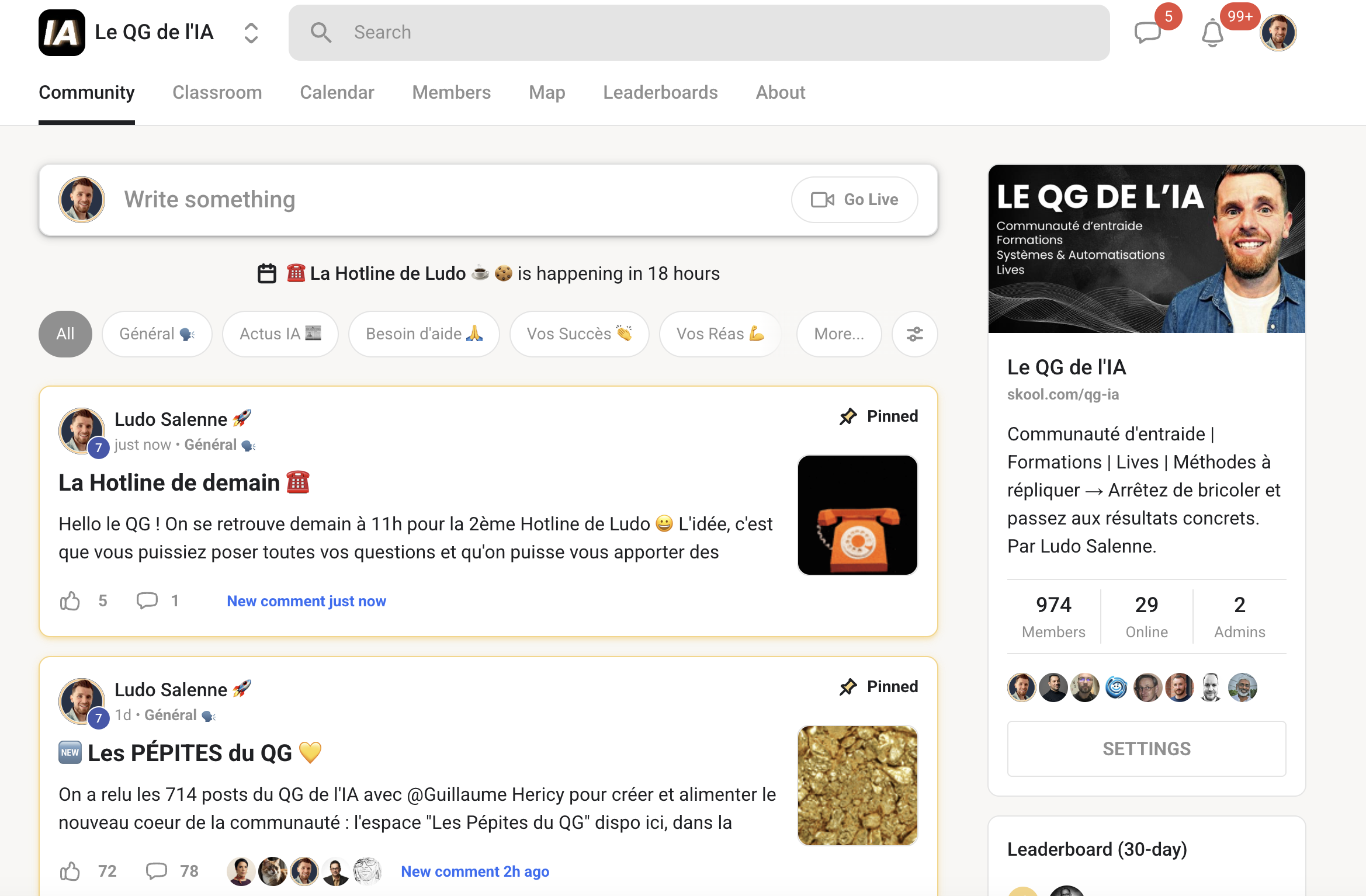 Le QG de l'IA — Communauté Skool de Ludo Salenne