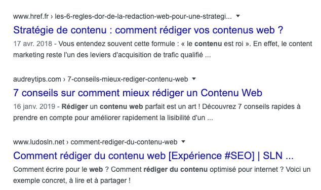 résultats google comment rediger du contenu web