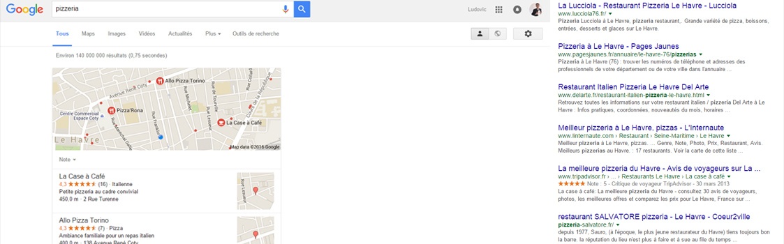 Un exemple de résultat local dans les moteurs de recherche