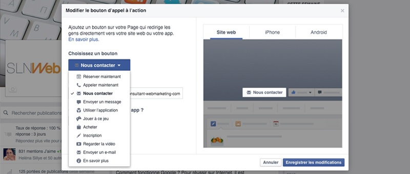 creer la page facebook de son entreprise - les call to action