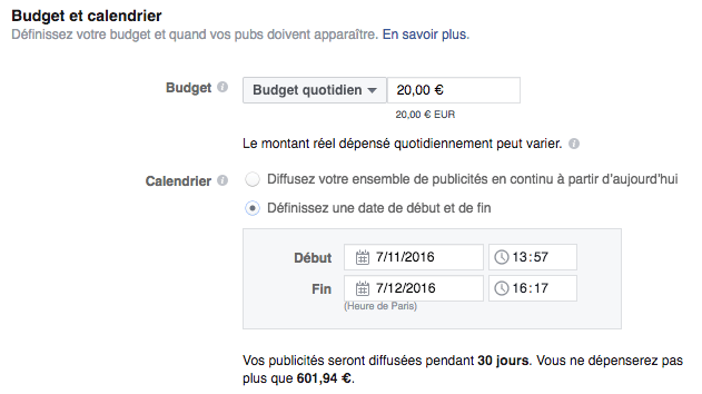 budget campagne facebook ads