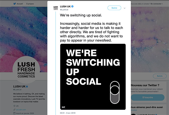 L'annonce de Lush qui arrête les réseaux sociaux