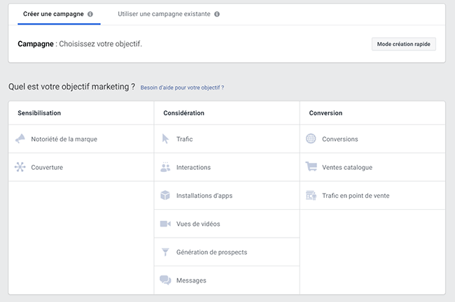 les objectifs dans Facebook ads en B2B