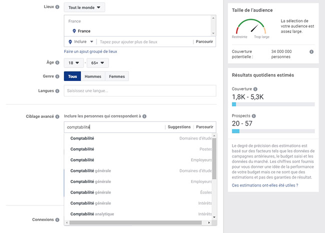 les critères de segmentation dans Facebook Ads B2B