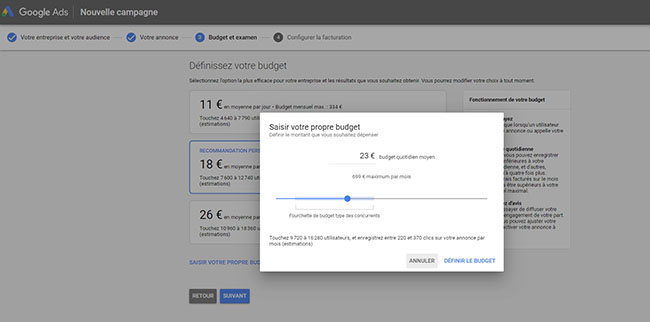 quel budget definir dans Google Ads