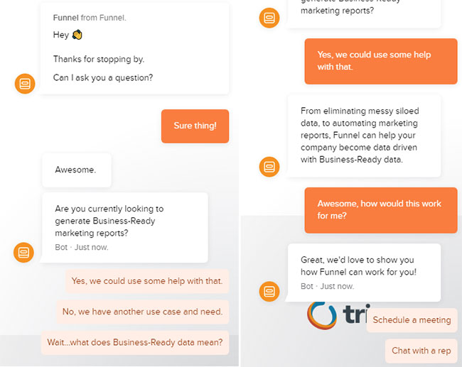 un exemple de conversation sur un chatbot pour qualifier un prospect