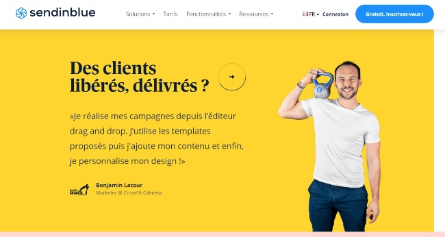 Un exemple de mise en avant des avis clients chez Sendinblue