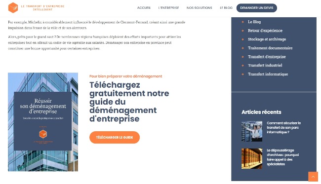 Exemple de placement d'un call-to-action sur une page web