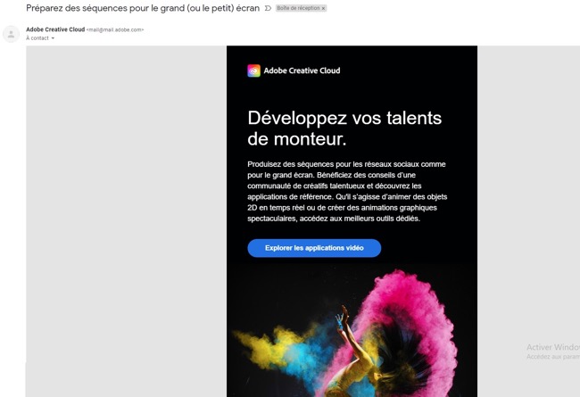 Exemple de newsletter chez Adobe