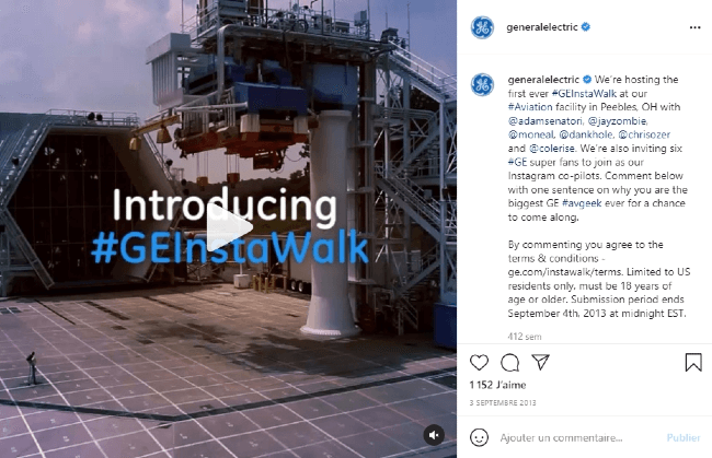 Un exemple de post Instagram chez General Electrics