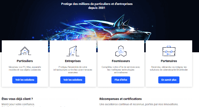 Un exemple de page d'accueil qui présente les différentes cibles visées