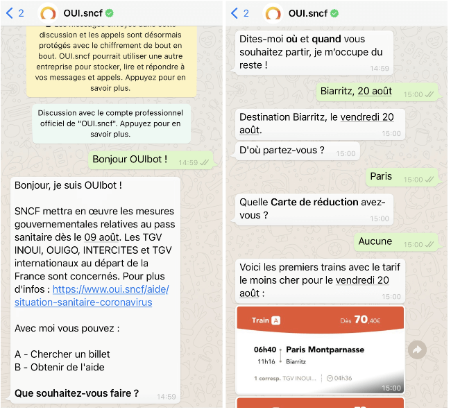 Un exemple d'utilisation de chatbot sur WhatsApp
