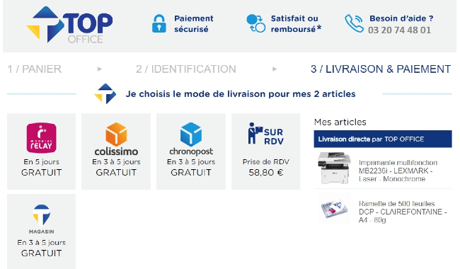 Un exemple de page proposant des options de livraisons en e-commerce