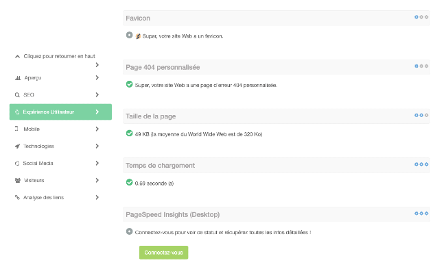 L'analyse du temps de chargement d'une page web sur notre outil SEO