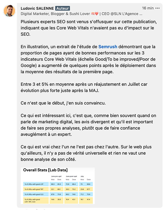 impact mise à jour google core web vitals