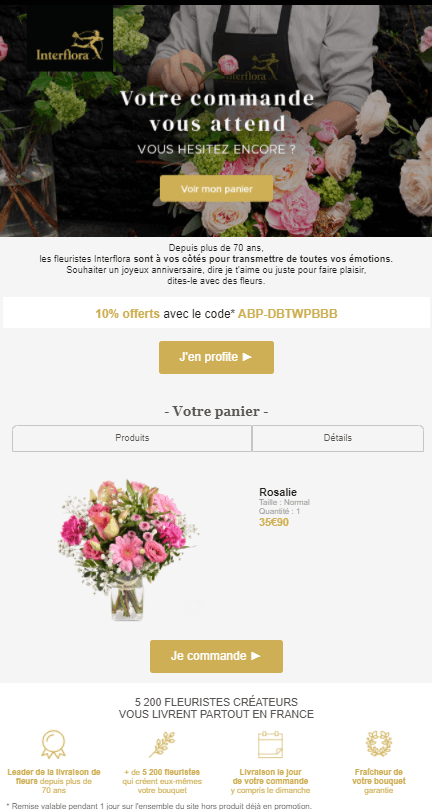 Un exemple de mail de relance chez Interflora