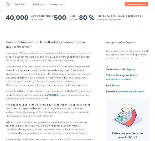 Un exemple de cas client chez Hubspot
