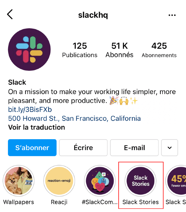 Exemple de cas clients sur Instagram chez Slack