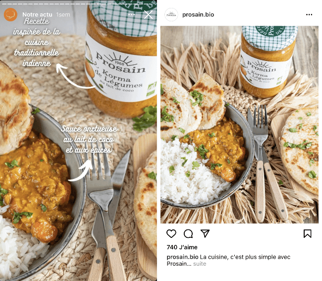 Un exemple de déclinaison de contenu sur Instagram