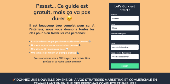 un exemple de landing page