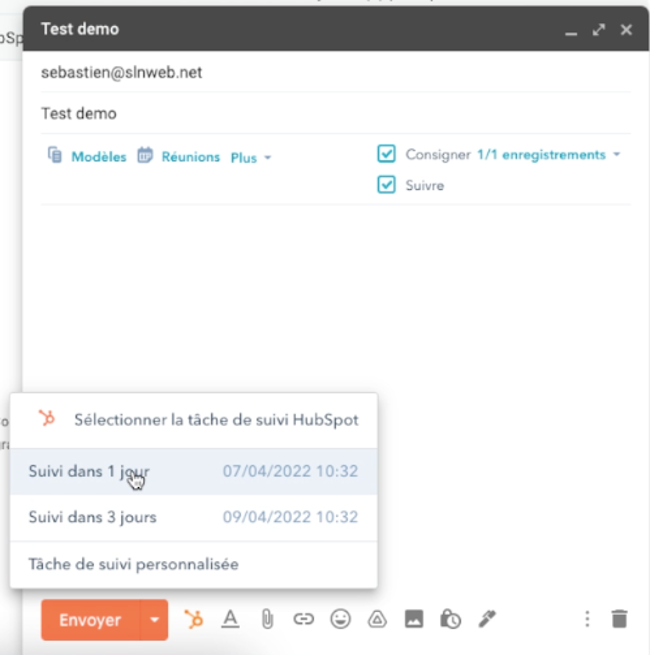 creer une tache dans crm hubspot depuis gmail