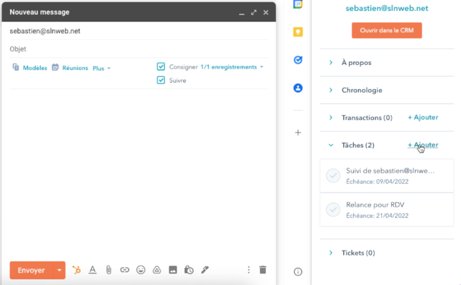 creer une tache dans crm hubspot depuis gmail