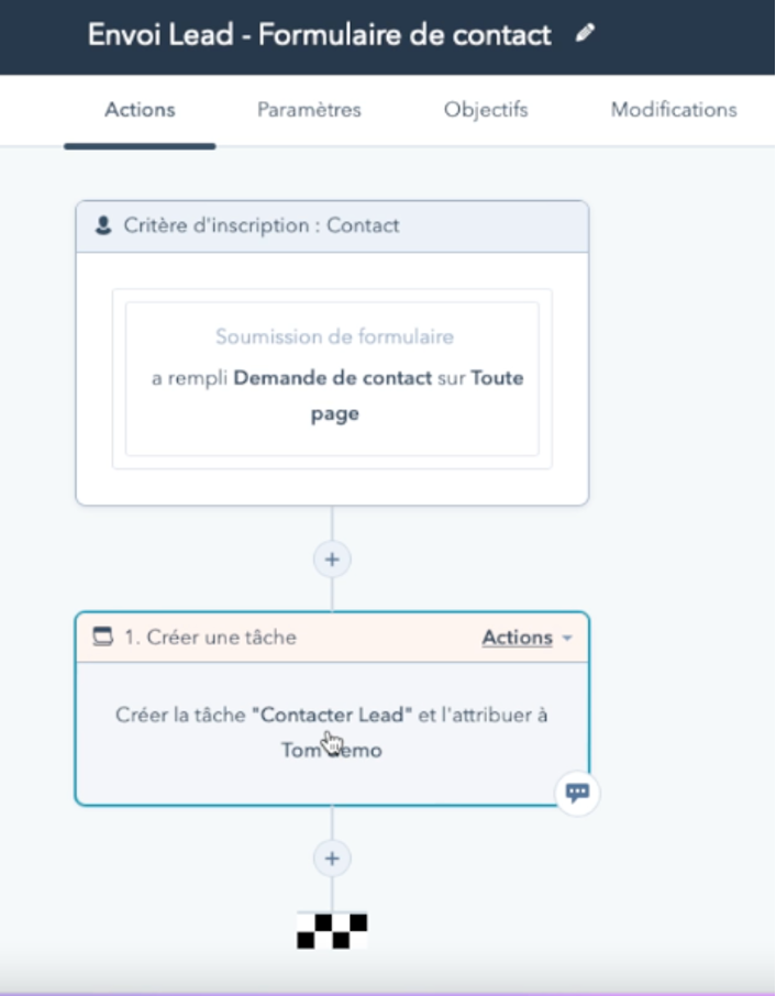 creer une tache dans un workflow hubspot