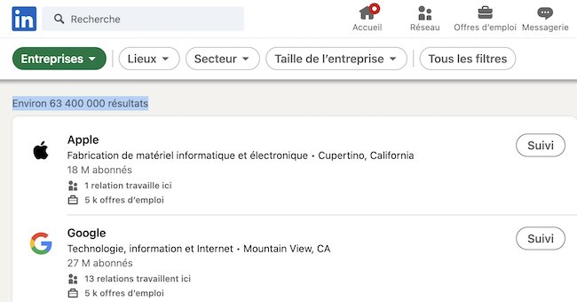 nombre de pages entreprise sur linkedin